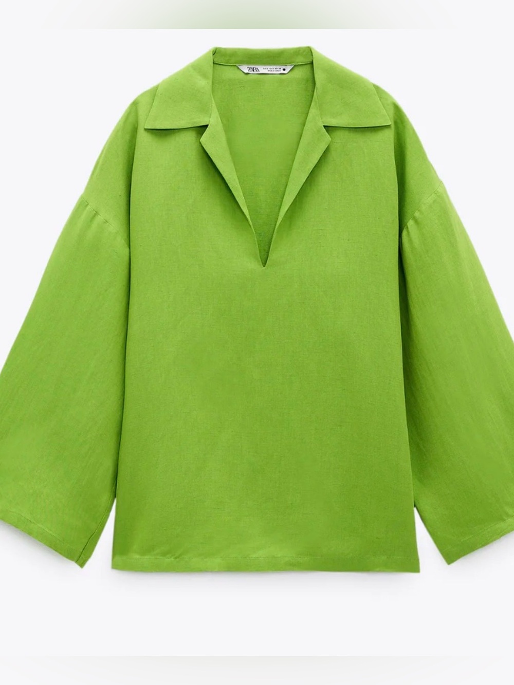Zara Green Oversized Linen Blend Shirt